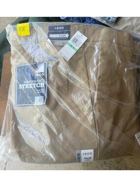 Izod Pants Men's 34X30 Chinos Performance Stretch cedarwood Khaki Sports SLIM Fi